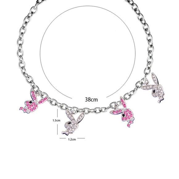 Playboy Bunny Pink + Silver Chain Choker Necklace - Picture 3 of 3